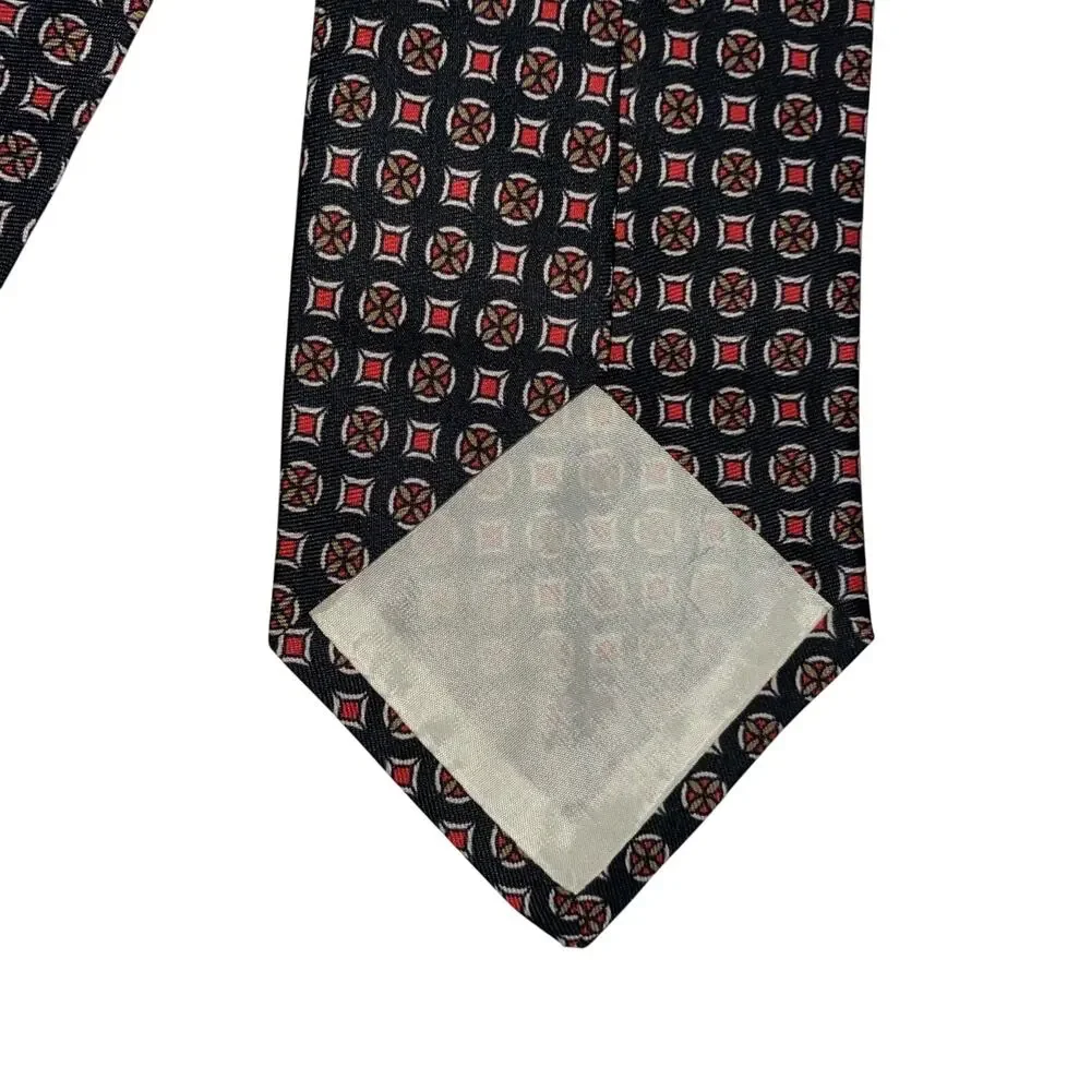 Brooks Brothers Makers Mens Tie Black With Red Circles And Squares Silk USA